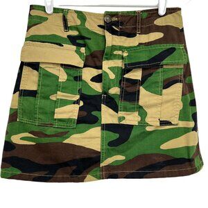 Zara Women The Cargo Mini Skirt Size M Flap Pockets Cotton Camo Green Zip Front